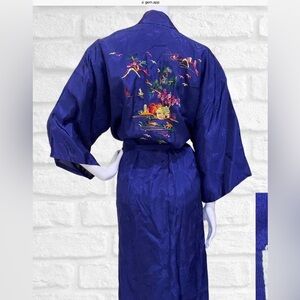 Golden Bee Vintage Blue Embroidered Women's Robe